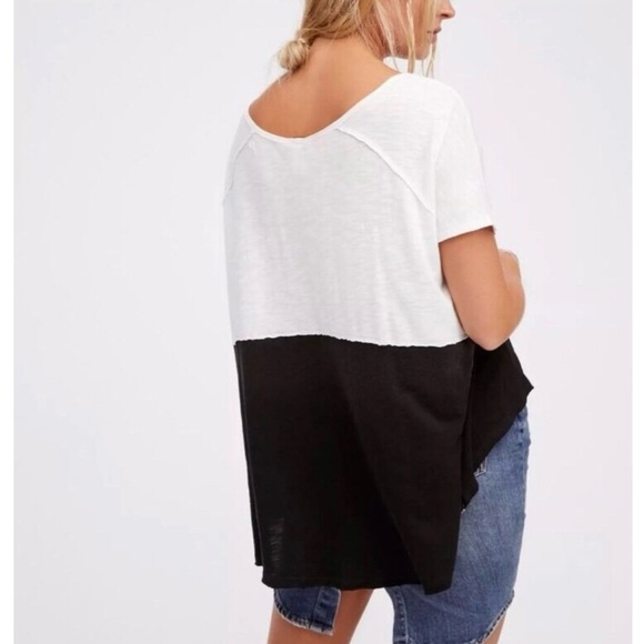 We The Free White and Black Blockcore, Oversized Asymmetrical T-Shirt - Picture 4 of 9